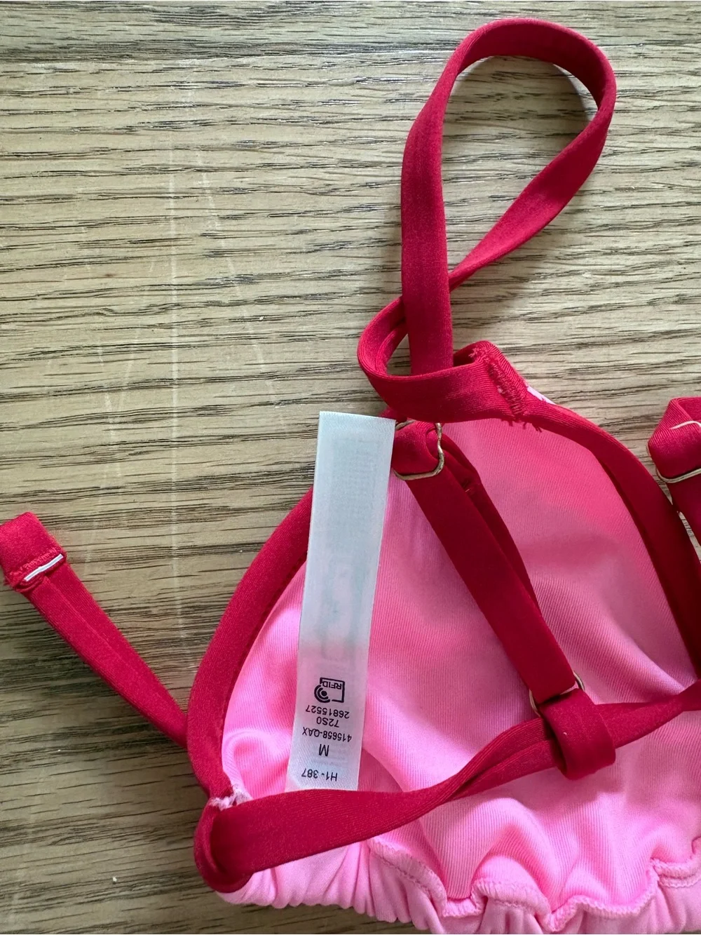Frankie's Bikinis Pink with Red Trim Triangle Bikini Set